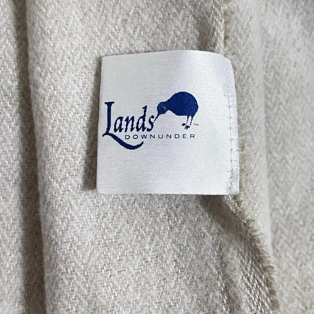 Lands Downunder Italian Herringbone Fringed Cream Throw Blanket Soft Italy
